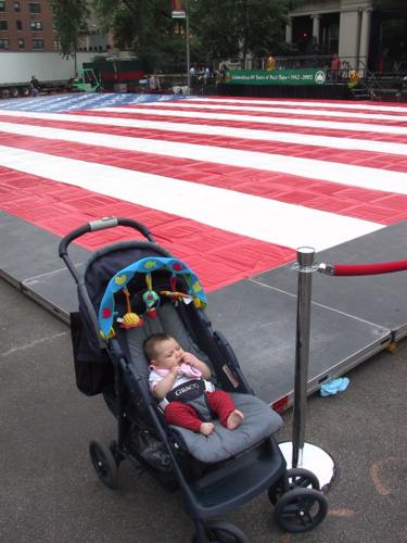 Lila with the world's
largest duct tape flag
